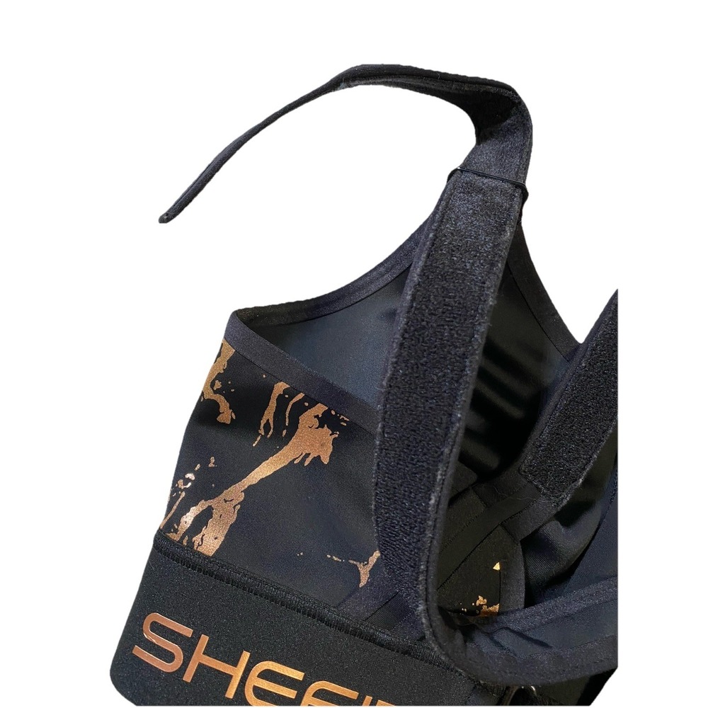 SHEFIT Flex Sports Bra Size Medium Black Rose Gold Foil Shimmer Zip Front 110003 - Picture 7 of 7